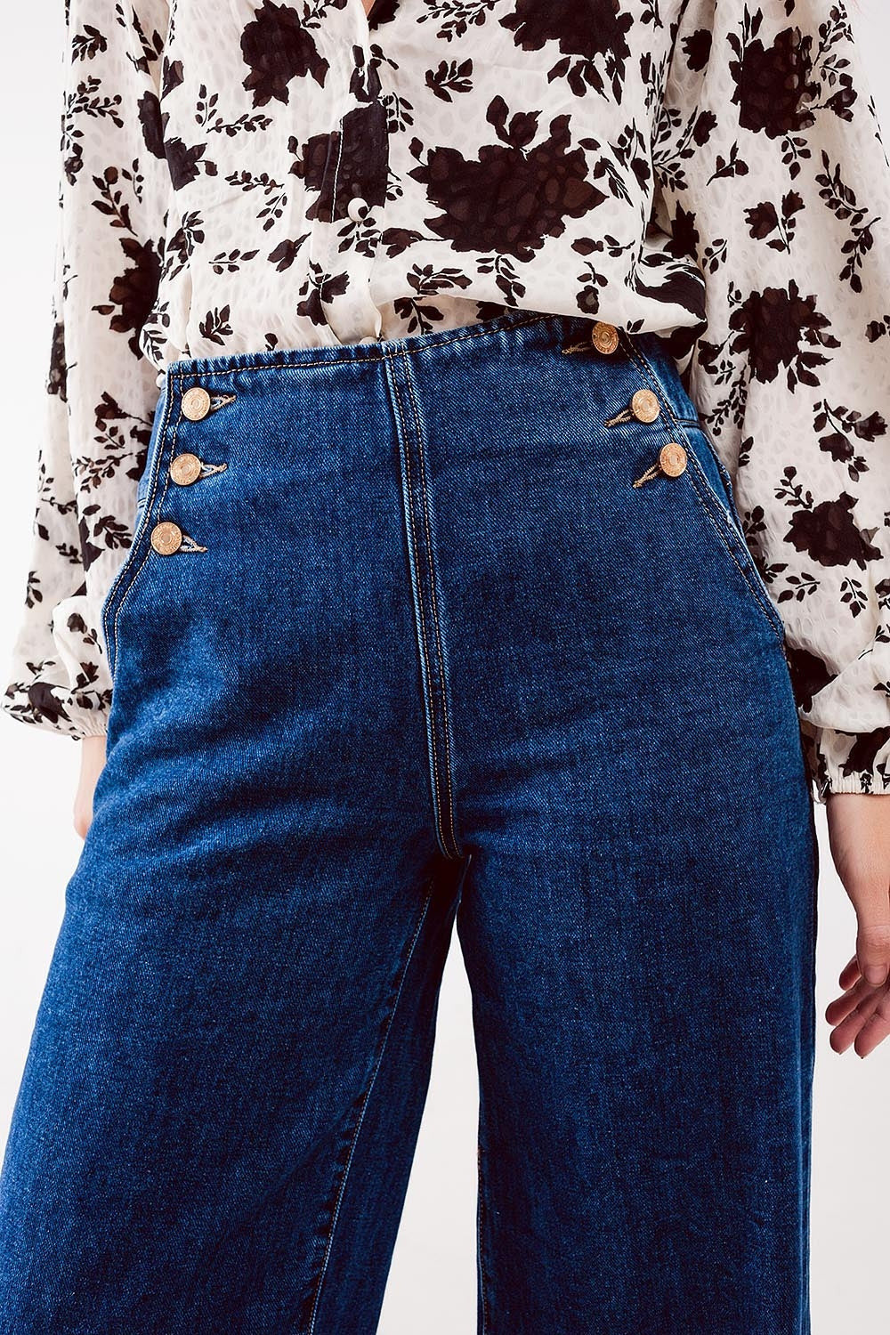 Button Front Jeans in Mid Blue