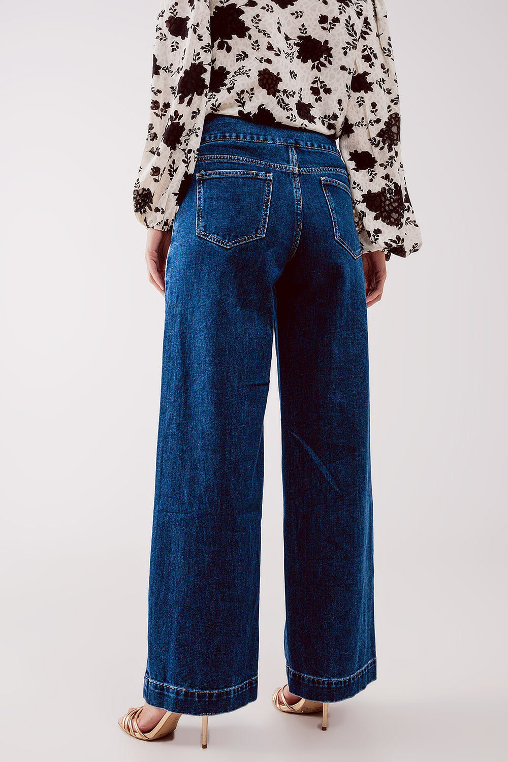 Button Front Jeans in Mid Blue