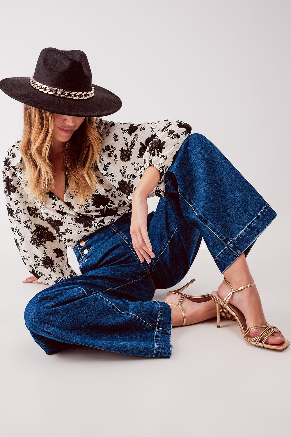 Button Front Jeans in Mid Blue