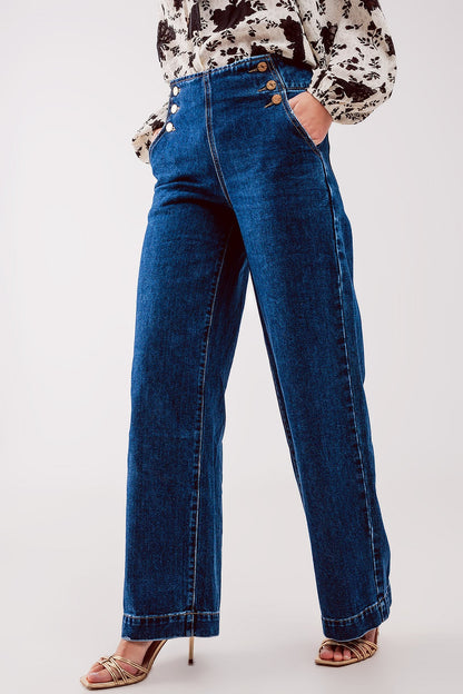 Button Front Jeans in Mid Blue